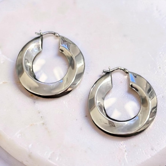 Sundance Jewelry - Sundance Sterling Silver Abstract Twisty Puff Chunky Hoop Earrings